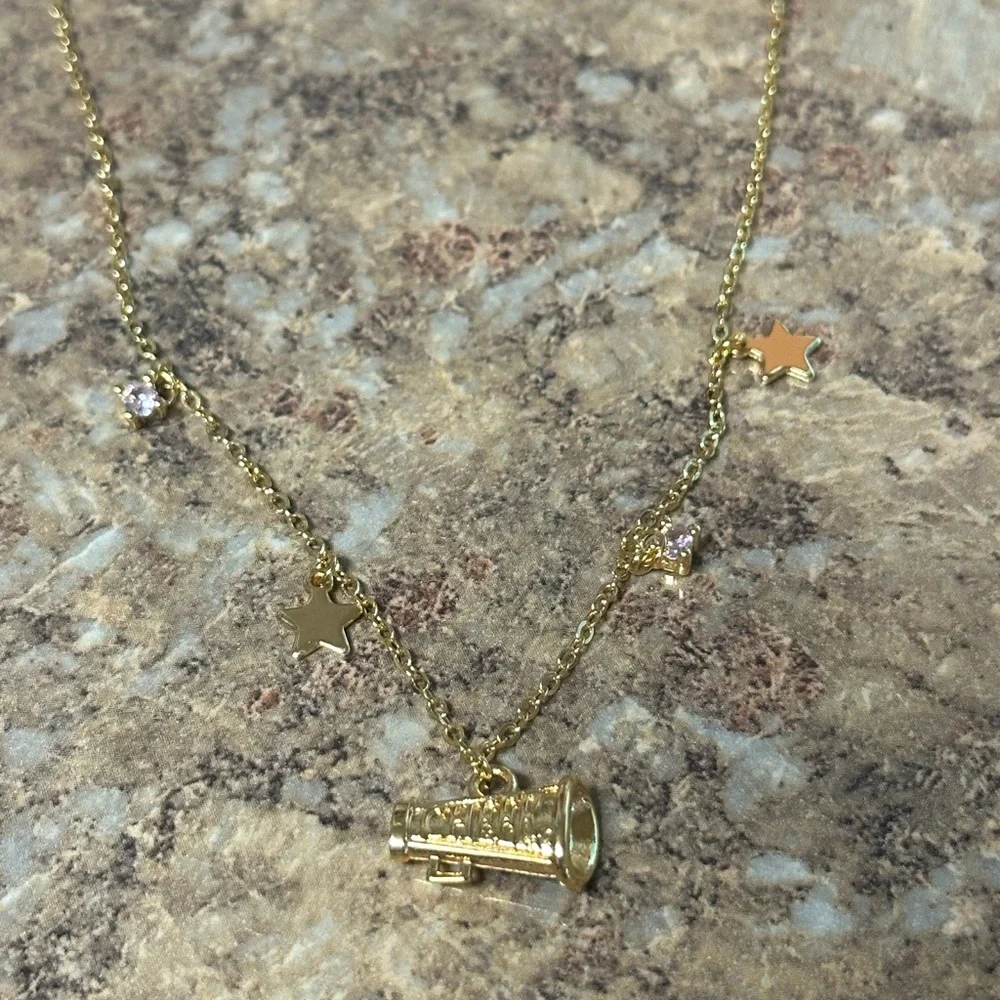 Jane Marie Peyton Chain Necklace with Gold Megaphone, Star and Crystal Charms